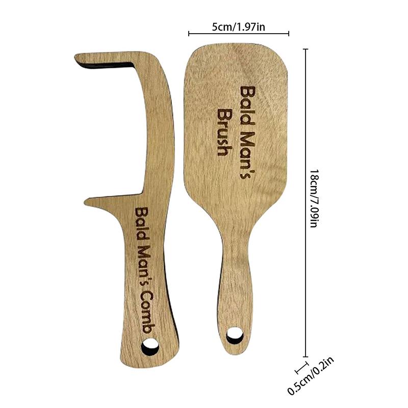 2Pcs Gag Hairloss Joke Gift For Bald Man Funny Wooden Hairless Combing Brush And Toothless Comb For Men Hair Loss Christmas Gift