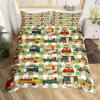 Truck Excavator Duvet Cover Set Queen Size for Kids Nursery Cartoon Tractor Engineering Vehicle Construction Theme Bedding Set