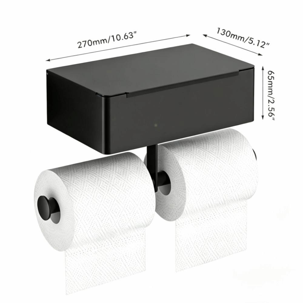 Rustproof Stainless Steel Toilet Paper Holder Black Overall Height 15.5cm Toilet Roll Holder Tissue Holder for Toilet