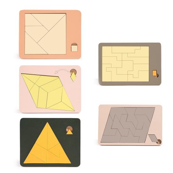 1/5Pcs Wooden Block Puzzle Challenge Game Disappearing Triangle Rectangle Rhombus Parallelogram Jigsaw Puzzle Game Educational Puzzle Toy