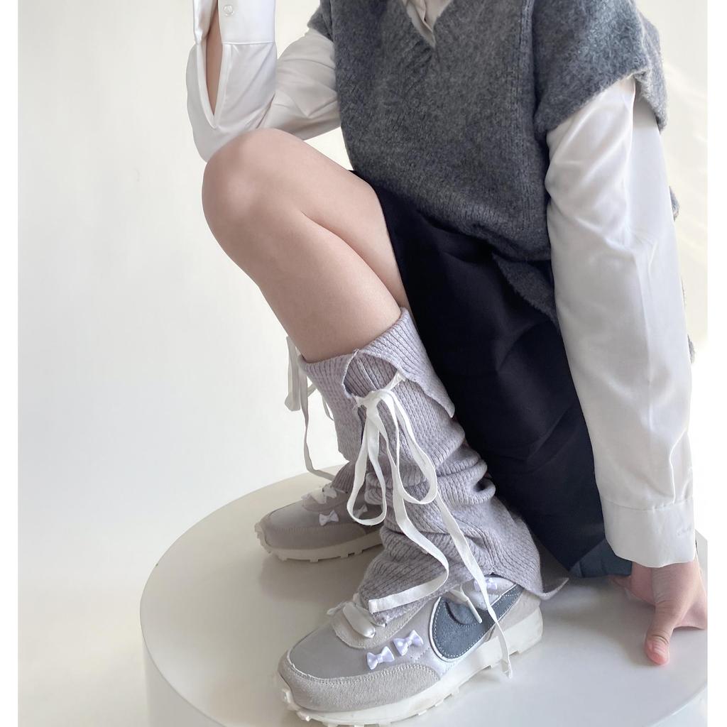 Korean Style Lace-Up Bow Knit Leg Warmers for Girls