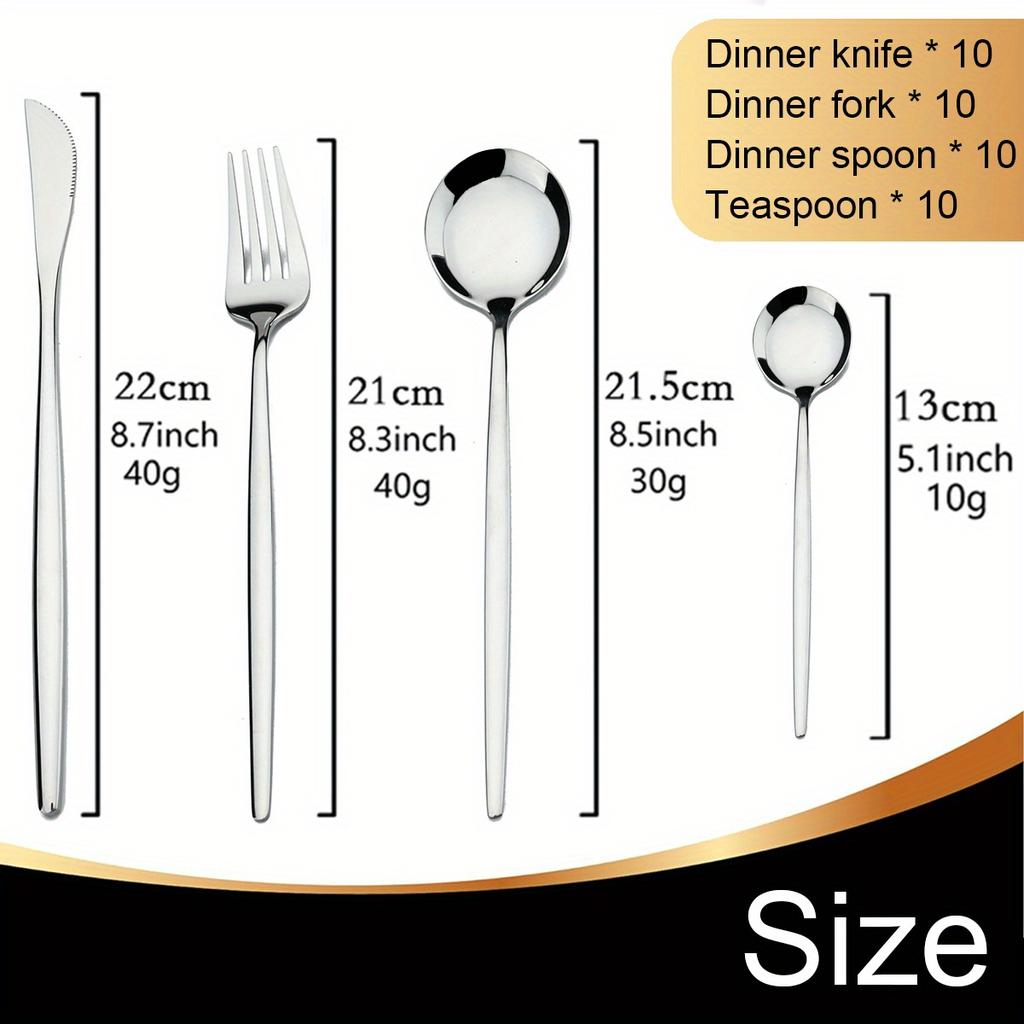40-Piece Premium Flatware Set - Mirror Finish, - Service for 10, Ideal for Home Kitchen, Restaurant
