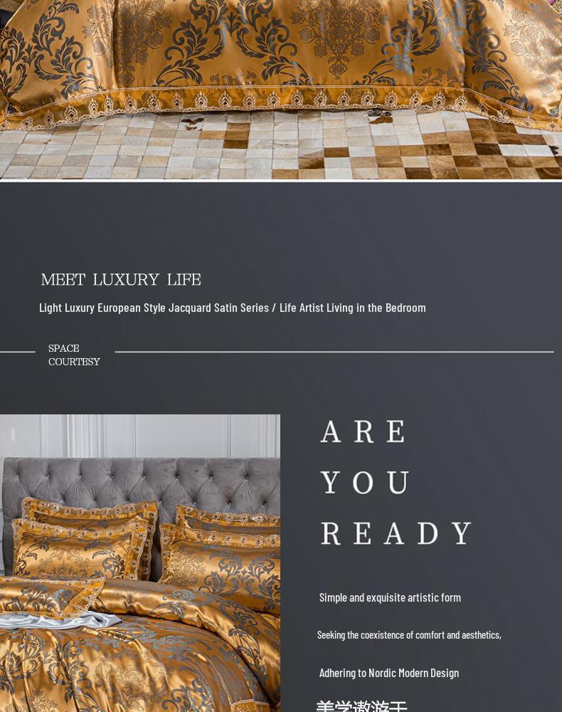 Luxury European Lace Trim Jacquard Silk Bedding Set