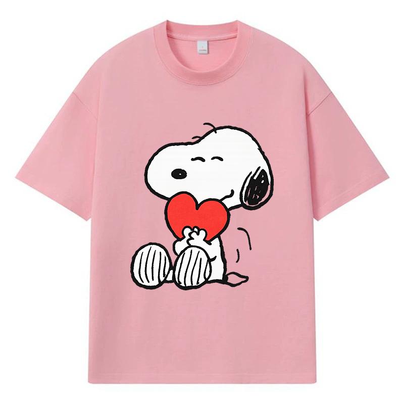 

2026 Снупі з серцем надрукована графіка Streetwear Y2k Harajuku Чоловічий Жіночий Одяг 100% Бавовна Футболка Повсякденна Оверсайз Літня Чоловіча Футболка L рожевий