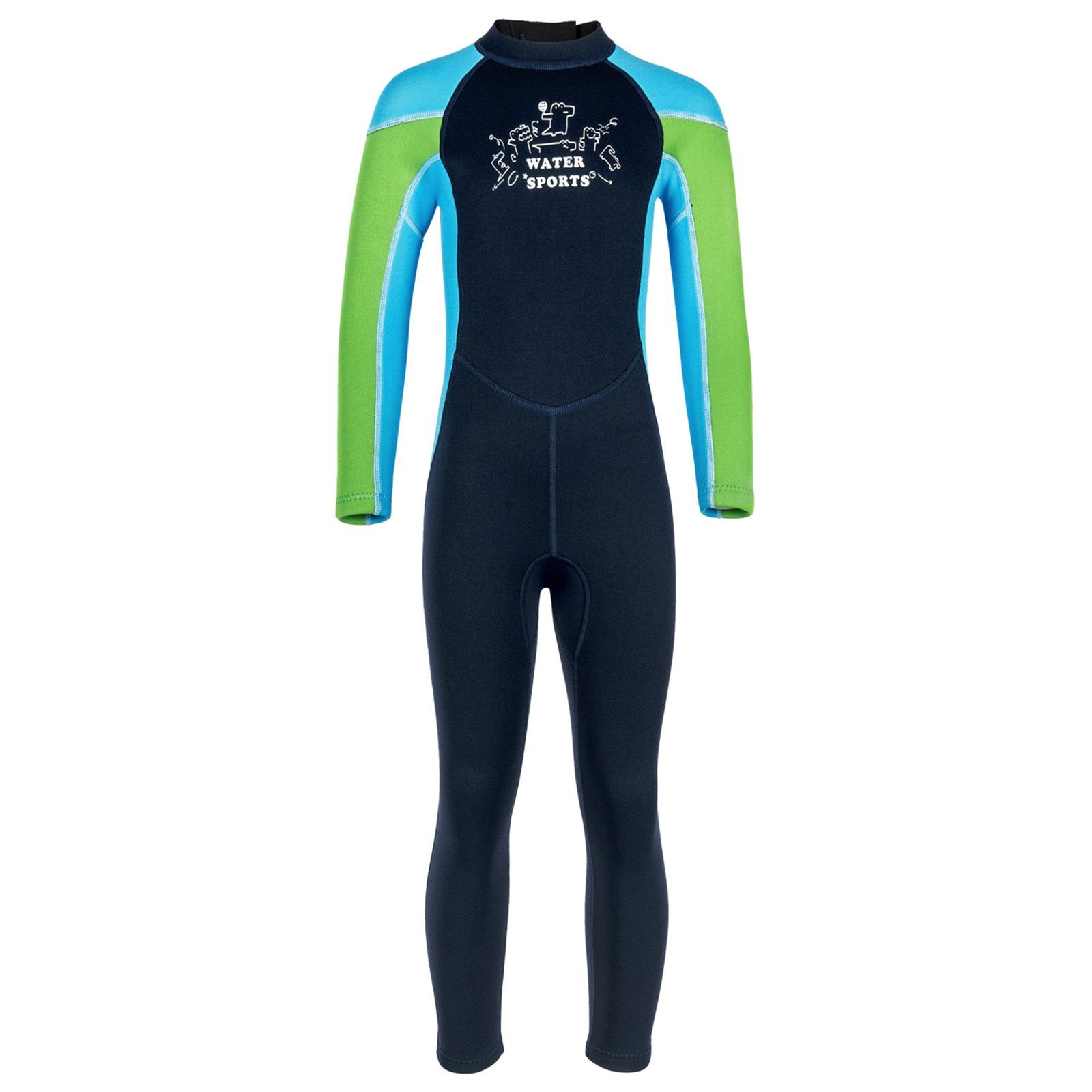 

Kids Thermal Swim Jumpsuit Color Contrast Design Full Sleeve Zipper Closure Water Sport Outfit темно-синього кольору