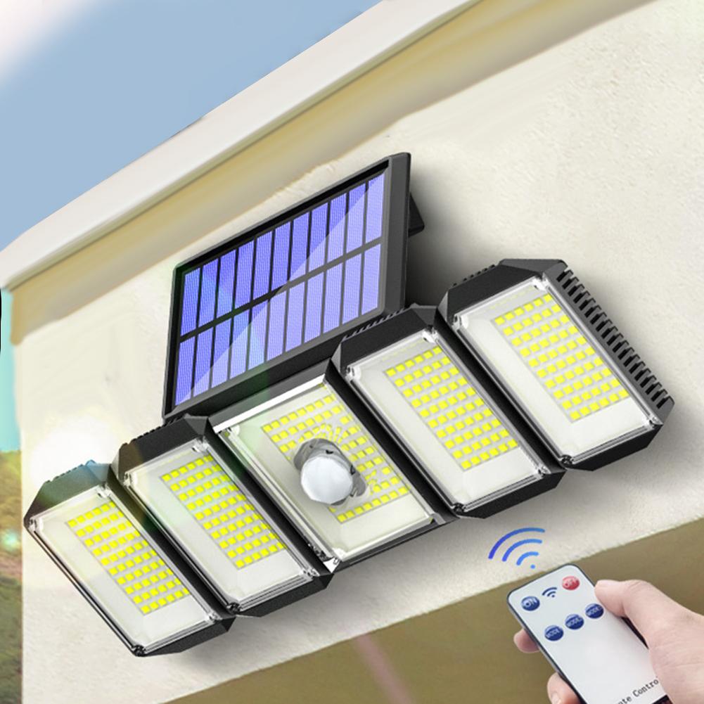 Outdoor Solar Lights 300LED Motion Sensor 5 Heads LED Flood Lights With Remote Control IP65 Waterproof Solar Security Lights For Garden Garage