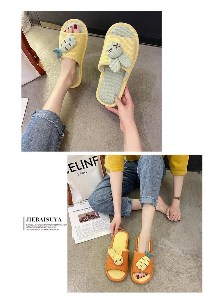 Cute Cotton Linen Slippers for Women - Silent Indoor Home Footwear for Spring and Autumn