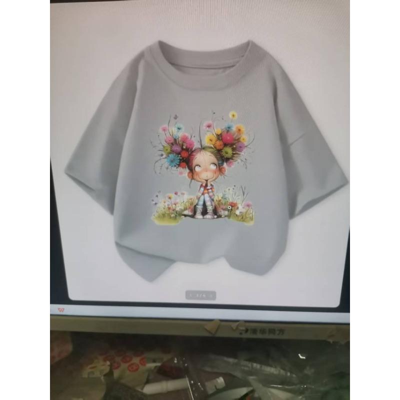

Fashion Y2K Tops Flower Girl Graphic Print Baby Girls T-shirt Colour Cotton Kids Tops Tee Summer T Shirt Clothes 6 8 10 12 Year 150