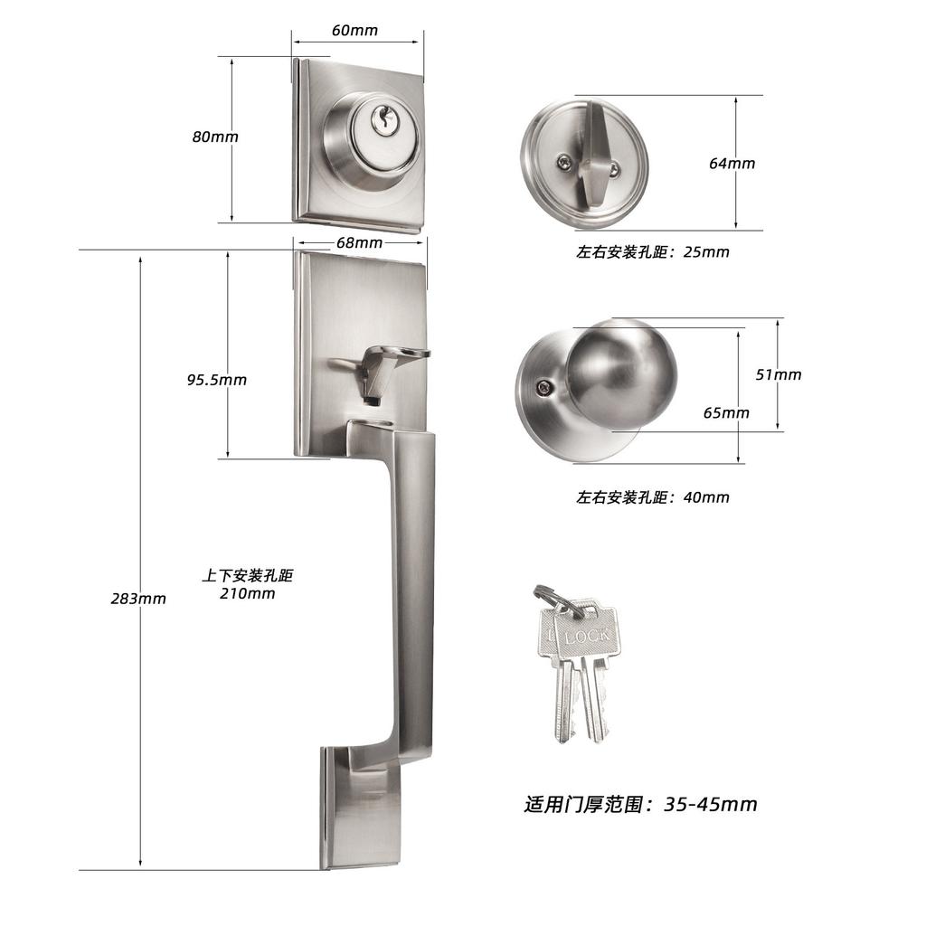 1 Set Zinc Alloy Door Locks European Style American Outdoor Door Lock Villa Entrance Door Large Handle Anti-theft Lock with Key