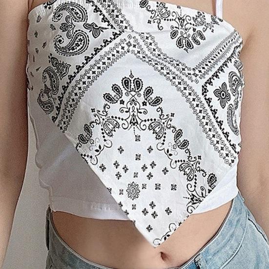 Summer Sling Vest Square Collar Sleeveless Retro Printing Camisole Slim Fit Tank Top Women T-shirt Streetwear
