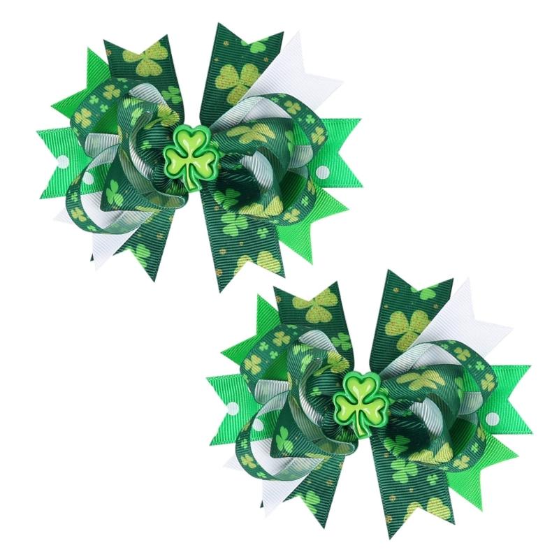 2pcs Irish Themed Bows Hair Clip for Children Hair Accesories Party Hair Decoration for Holiday Celebrations and More