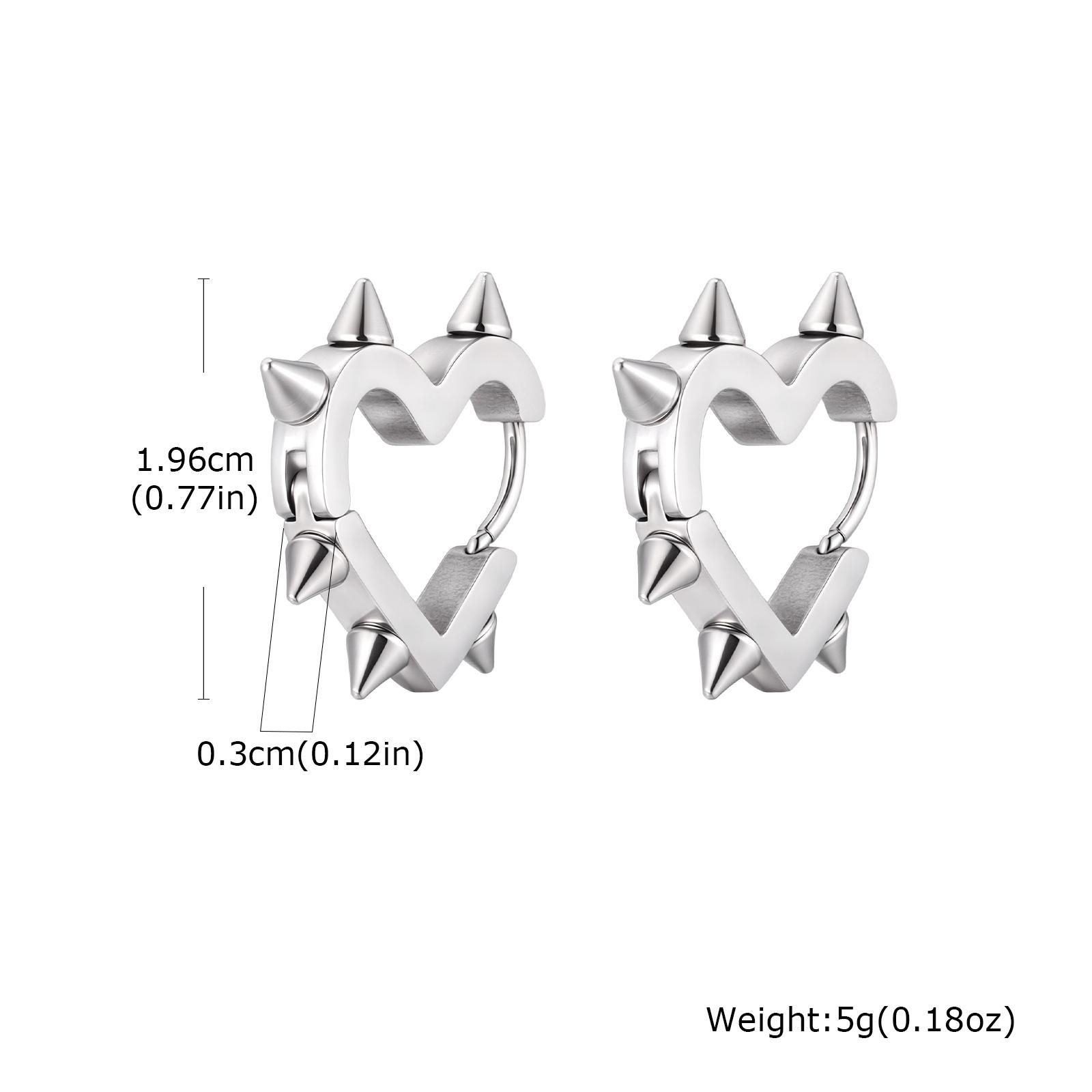 

Creative Gothic Punk Rivet Heart Hoop Earrings, Stainless Steel Geometric Piercing Earrings, Unique Cool Jewelry for Party