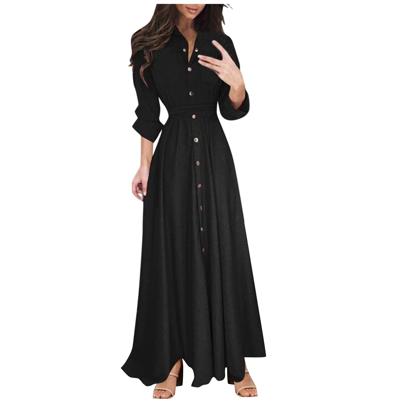 Women s Casual Loose Long Shirt Long Sleeved Long Sleeved Color Shirt Dress S