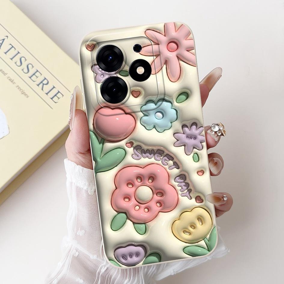 For Tecno Spark 10 Pro Case Cartoon Flower Liquid Silicone Shockproof Cover For Tecno Spark10 Pro Spark 10Pro 4G KI7 Phone Cases
