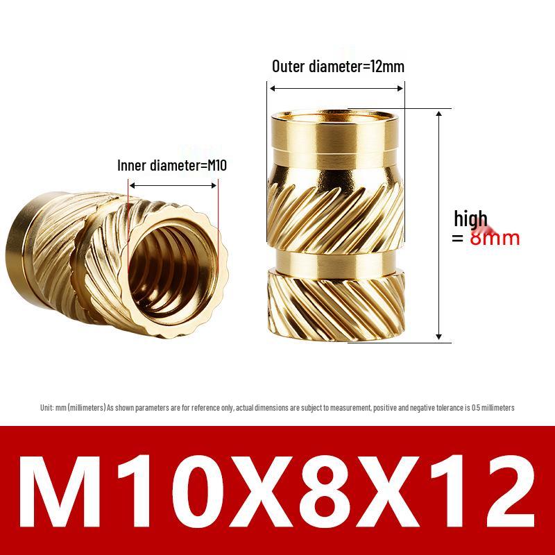 Tu Ba Copper Nut: Hot Melt, Double Diagonal, Knurled, Through-Hole Embedded Insert M1-M8.