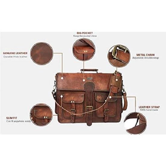 Vintage Handmade Leather Travel Messenger Bag Office Crossbody Bag Laptop Briefcase Computer College Satchel Bag For Men And Women