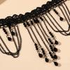 Black Lace Pendant Necklace Tassel Drop Beaded Necklace Fashion Choker Necklace  Women