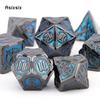7 Pcs Blue Silver Double Swords Metal Dice Solid Polyhedral Dice Set Suitable For Role-Playing Dice PropBoard Game