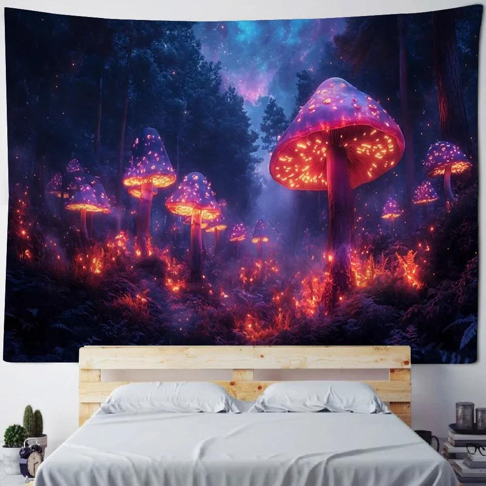 3D Mushroom Forest Printed Tapestry Hippie Wall Hanging Cloth psychedelic Scene Background Poster Bohemian Room Decoration