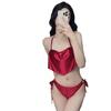 Satin Burgundy Three-Piece Bikini Set with Whitening Effect for Women