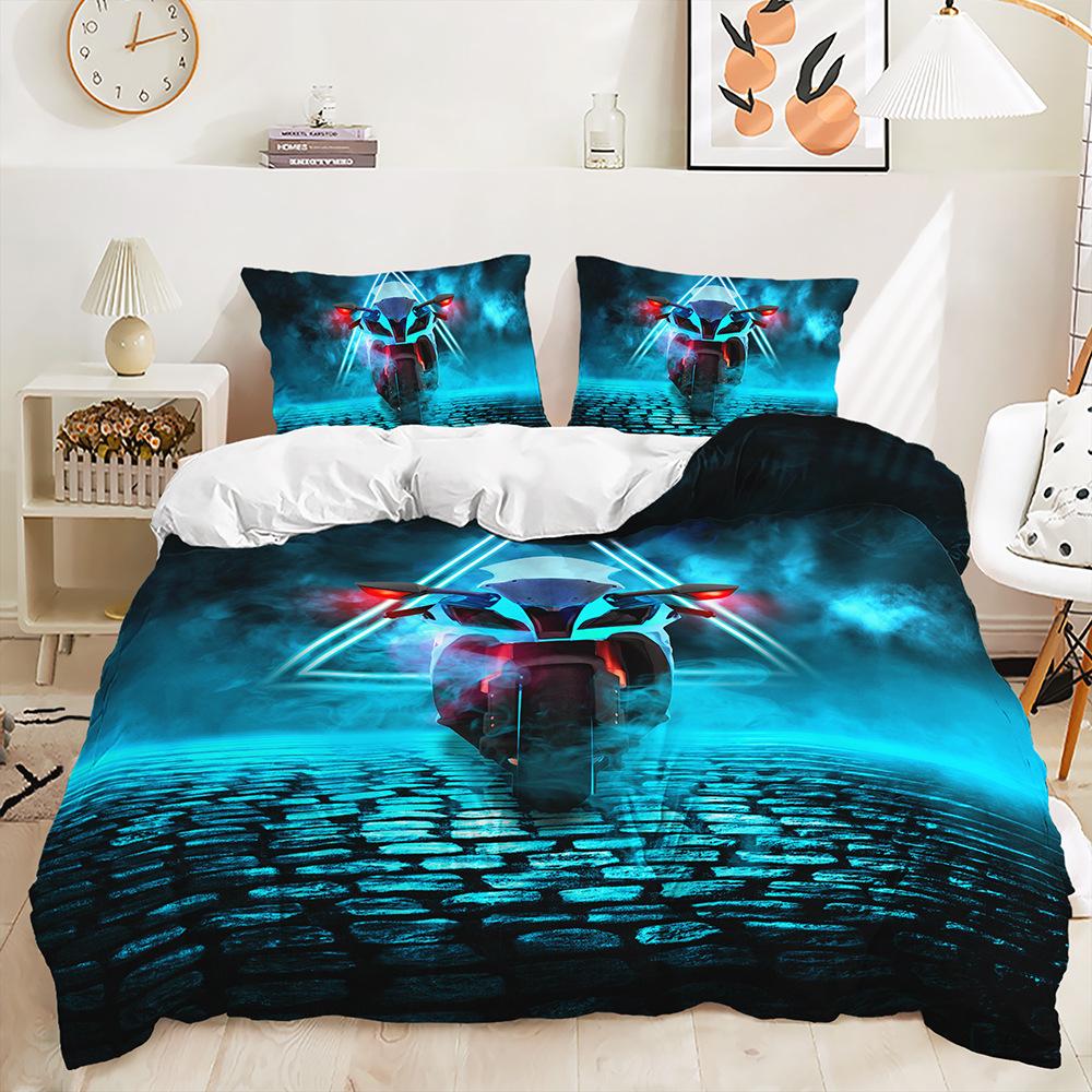 Three-Piece Set 3D Quilt Cover Cartoon Construction Vehicle Locomotive Illustration Kit Bedding