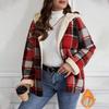 Women's Winter Plaid Hooded Jacket with Warm Plush Lining, Full-Zip Closure and Long Sleeves for Casual Daily Wear