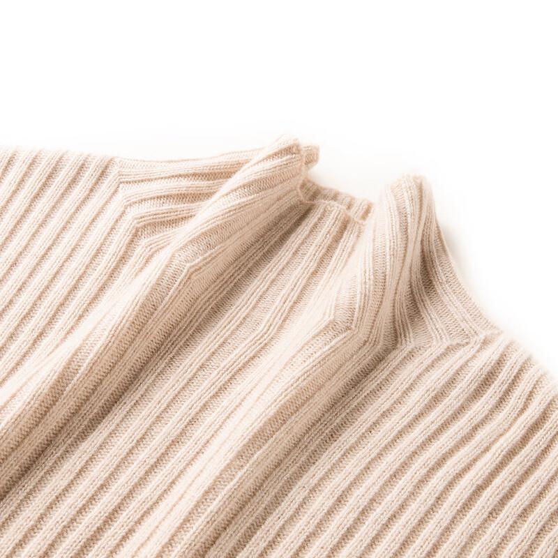 TUHUANG Women's Thickened Ribbed High-Neck Wool Blend Sweater with Split Hem