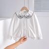 Girls Cotton Blouse Bow Doll Collar Puff Long Sleeve Shirts Kids White Top Back To School Clothes 6-12Y