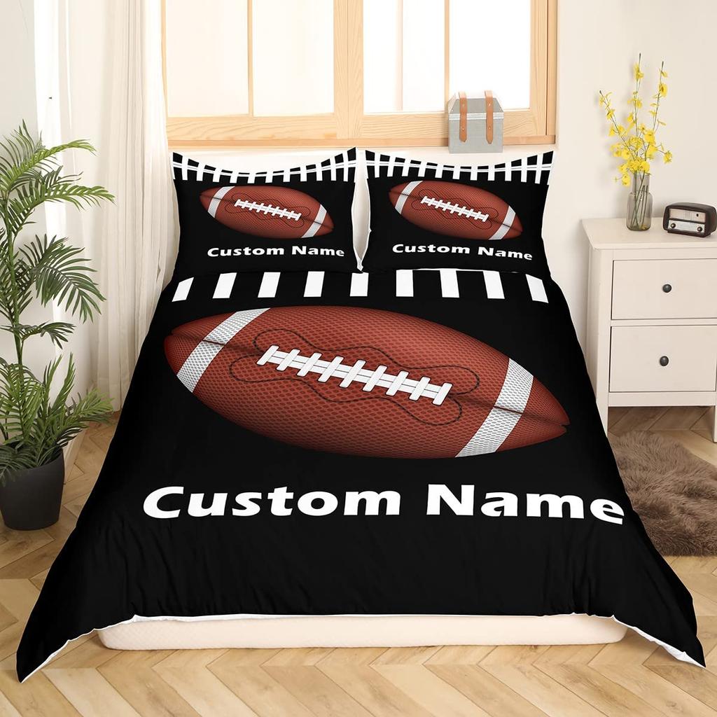 Name Soccer Duvet Cover For Boys Teens Blue Flame Soccer Bedding Collection Personalized Sports Comforter Cover Bedroom Decor