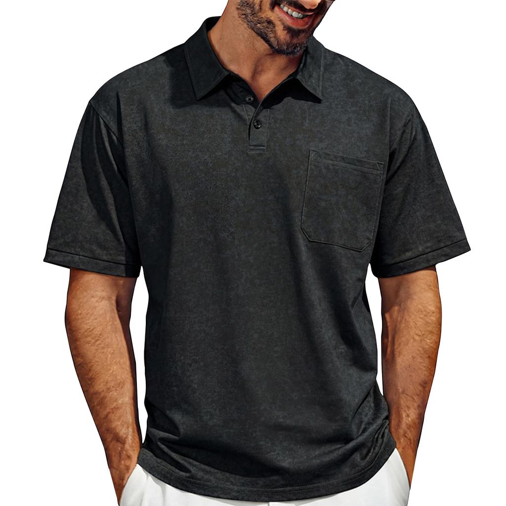 Men's Short Sleeve Polo Shirt with Pocket Classic Fit Soft Cotton Fabric Casual Collar Top