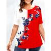 XL-7XL Plus Size Women's T-Shirts Women's O-neck Fashion Flower Patchwork Color Printed Top Short Sleeve T-shirt