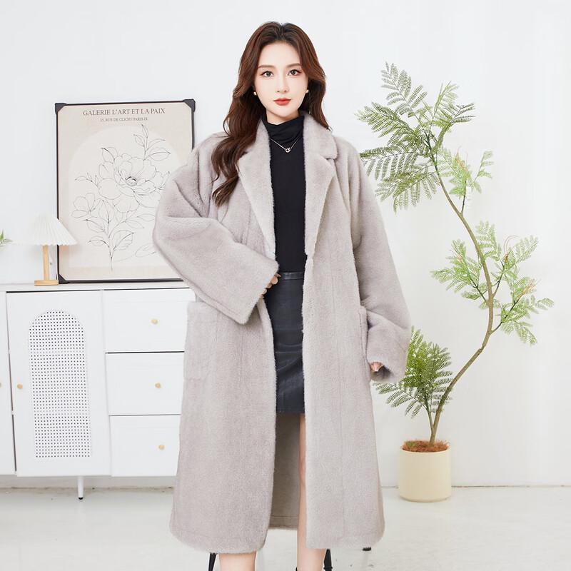 KAISER Women's Elegant Long Faux Fur Lapel Coat