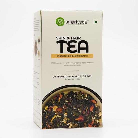 

Smartveda Skin & Hair Health Tea | Herbal Green Tea Blend with Orange Peel, Rose Petals, Ashwagandha, Turmeric, 10+ Herbs | 20 Tea Bags