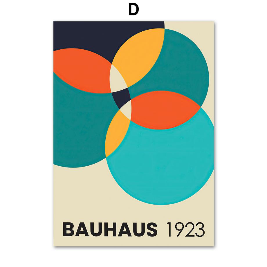 Výstava Bauhaus Geometric Retro Nástěnná umělecká reprodukce Malba na plátně Severské plakátové nástěnné obrazy poloviny století pro výzdobu obývacího pokoje