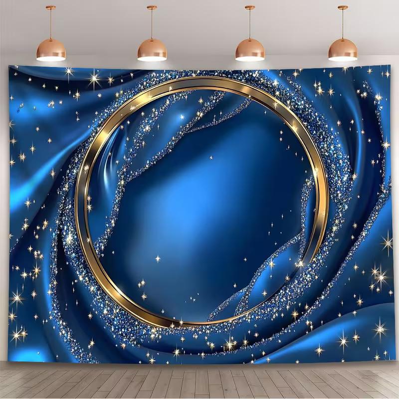 

2D Elegant Blue Gold Ring Backdrop Wedding & Formal Event Background Cloth 47.2x31.5inch/120*80cm