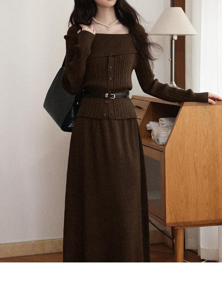 Elegant One-Shoulder Knit Suit Skirt - 2025 Two-Piece Date Outfit