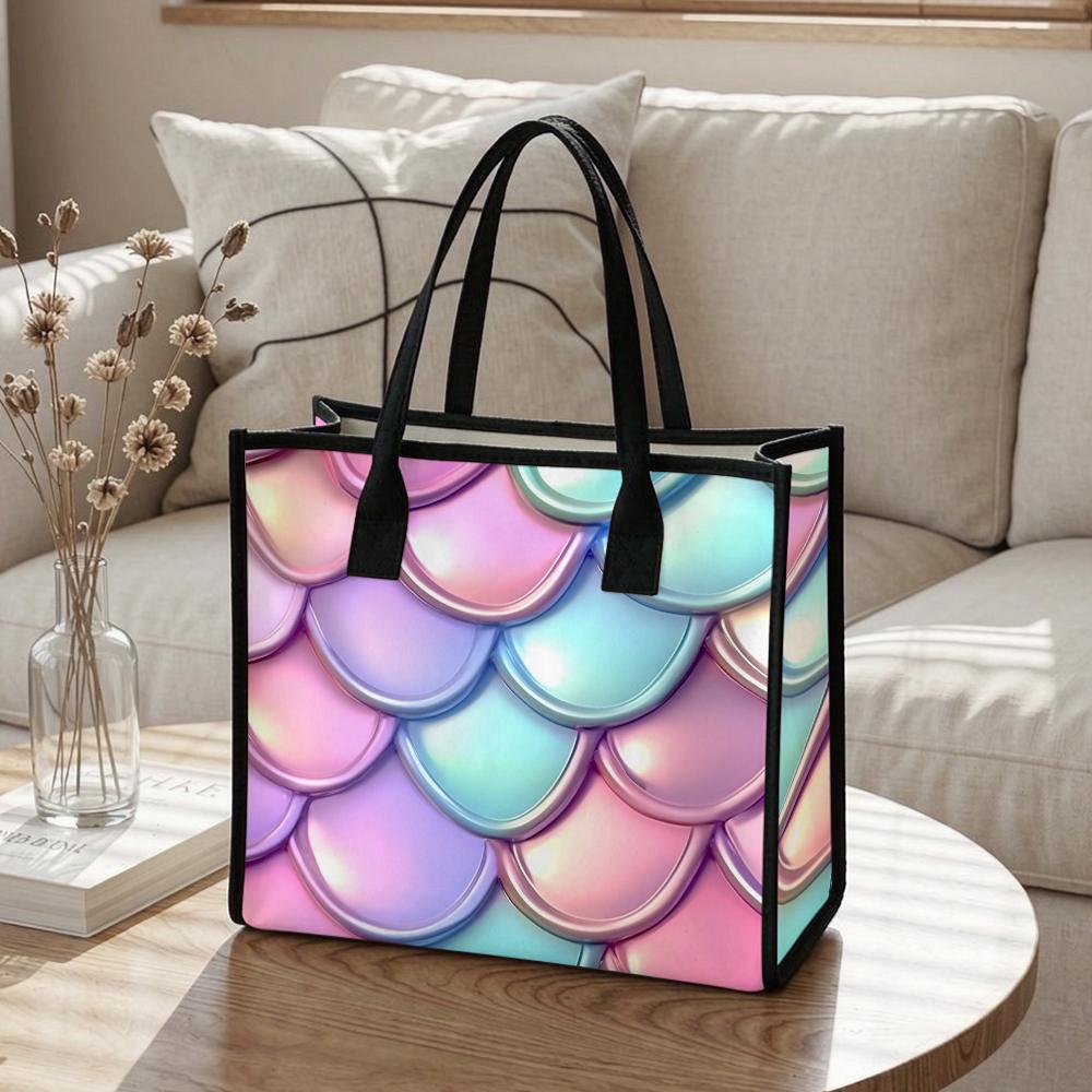 Iridescent Mermaid Scales Pattern Fashion Large Capacity Casual Tote Bag for Daily Shopping Travel Commute Use