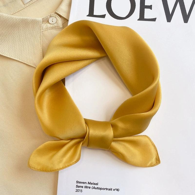 53CM Square 100% Mulberry Silk Scarf Solid Color Roll Edge Small Head Neck Hijab Women Decoration Kerchief Silk Bandana Scarves