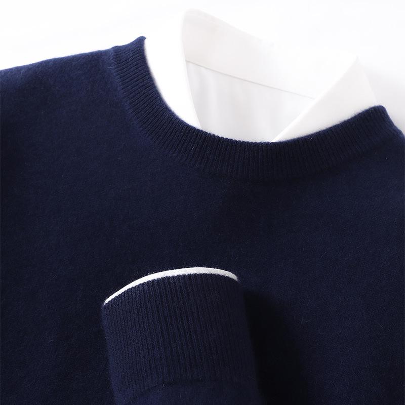 Men's Cashmere Round Neck Sweater - Business Casual Light Luxury Pullover, Soft & Smooth Knitwear for Autumn & Winter.