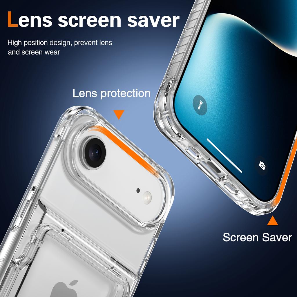 For iPhone Air Clear Case PC + TPU Phone Cover Card Holder Kickstand