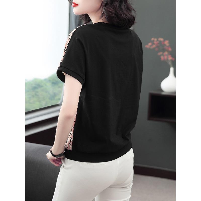 Ny sommar-t-shirt med kort ärm för kvinnor som täcker magen, damtröja för medelålders mamma, fladdermusärm, lös topp