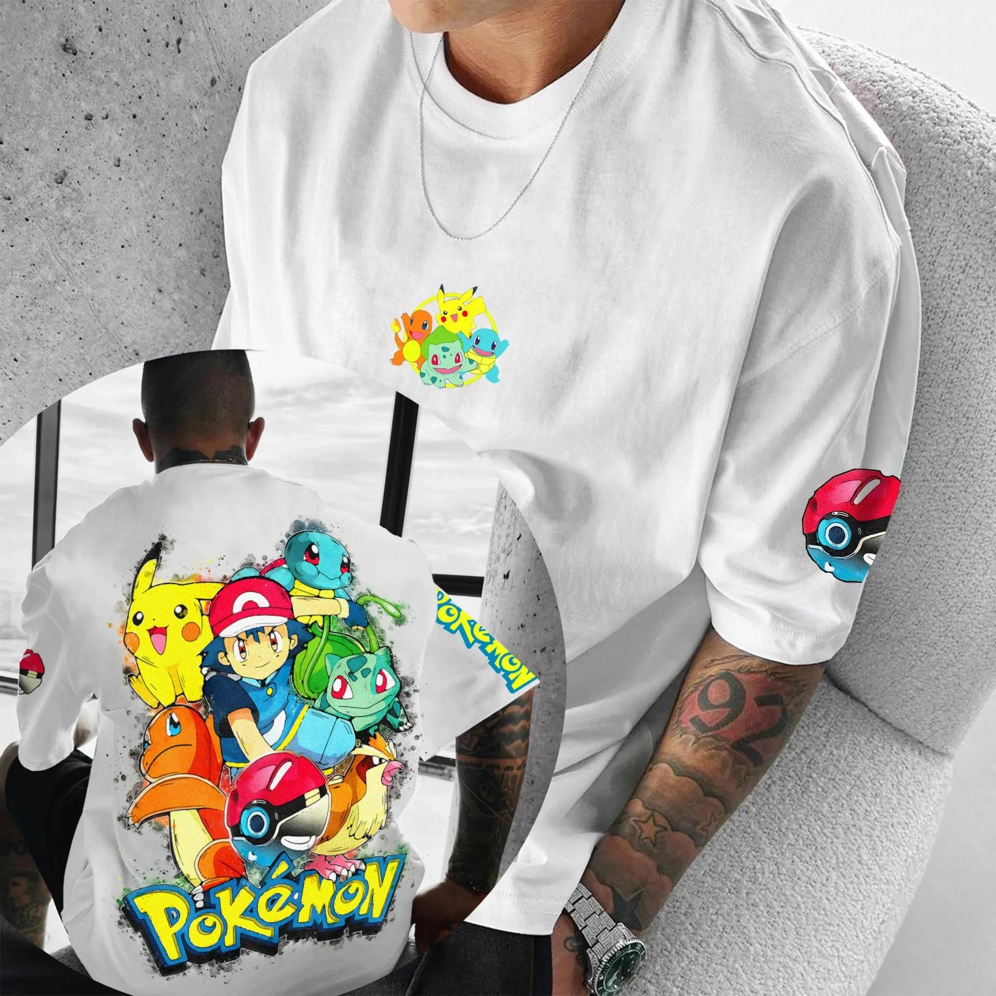

Pokémon Animation Derivatives Ash Ketchum Pikachu Printing T-shirt Men s Women s 2026 Summer Loose Cotton Street Trend Brand Top XXXL бежевий