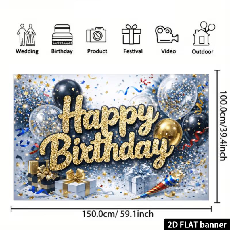 

2D Gold Glitter Confetti Birthday Backdrop Banner Happy Birthday Party Photo Booth Background 47.2x31.5inch/120*80cm
