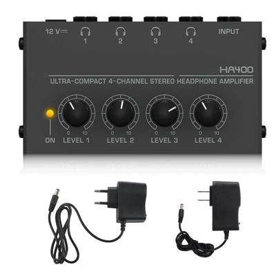 Mini-Stereo-Kopfhörerverstärker 4 Kanäle HA400 Ultrakompakter Audioverstärker Netzteil EU-Stecker 6,5 MM auf 3,5 MM Konverter