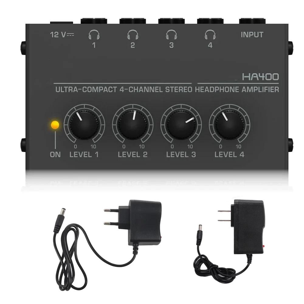 Mini Stereo Headphone Amplifier 4 Channels HA400 Ultra-Compact Audio Amplifier Power Adapter EU Plug 6.5MM to 3.5MM Converter