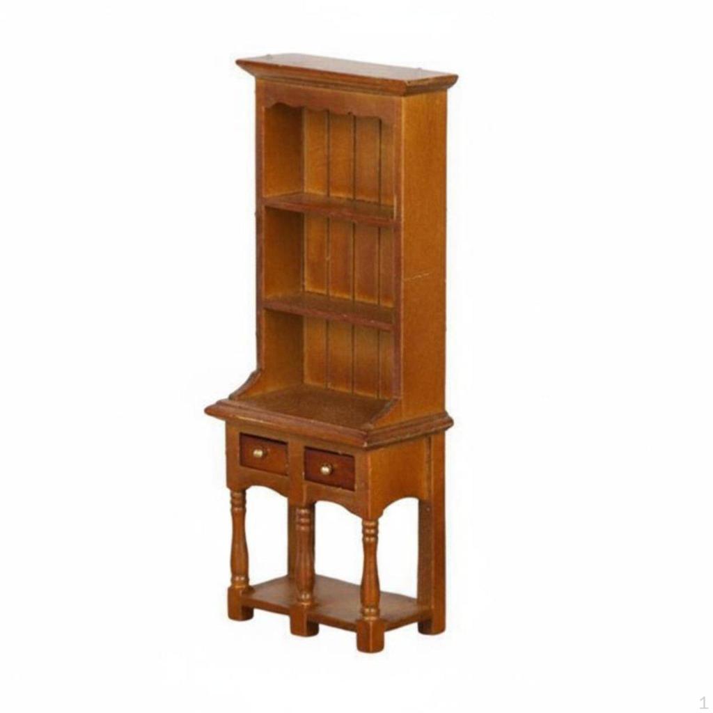 Dollhouse Bookcase Wooden Bookshelf Double Drawer Mini for Photo Photography,