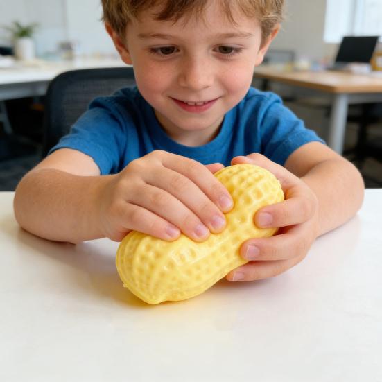 Großes weiches Erdnuss-Quetschspielzeug mit Deckel, langsam aufsteigend, TPR-Stressabbauer, realistisch geformtes Lebensmittel-Fidget für Kinder und Erwachsene, süße Schreibtischdekoration, Angstlinderung