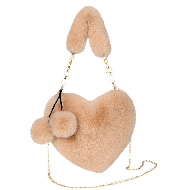 Plush Heartshaped Handbag For Women With Chain Strap And Large Capacity For Daily Use
