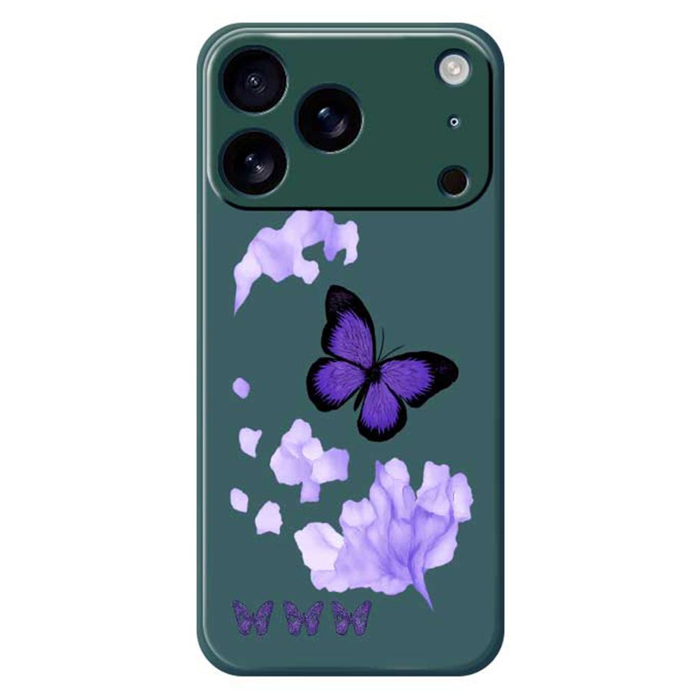 

For iPhone 17 Pro Max Case Purple Butterfly Pattern Printing Straight Edge TPU Phone Back Cover Green