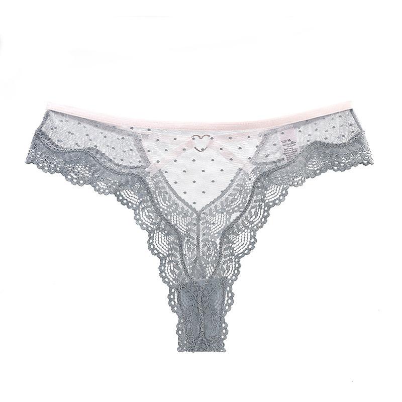 Sexy lace polka dot mesh thong hollow low waist T pants female temptation hip lift sexy panties